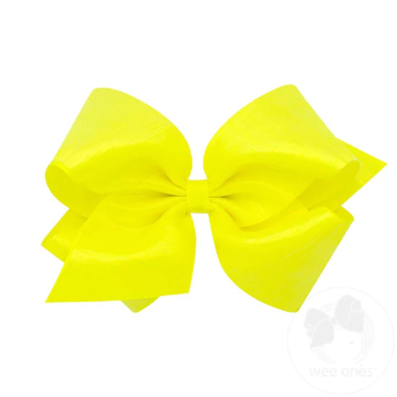 Wee Ones King Sheer Iridescent and Grosgrain Overlay Hair Bow - Neon Yellow