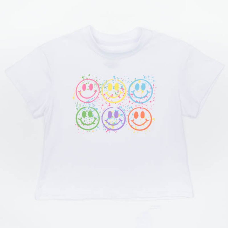 Azarhia Boxy Tee - White Splatter Smiley