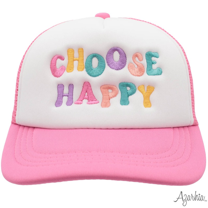 Azarhia Choose Happy Embroidered Hot Pink Trucker Hat
