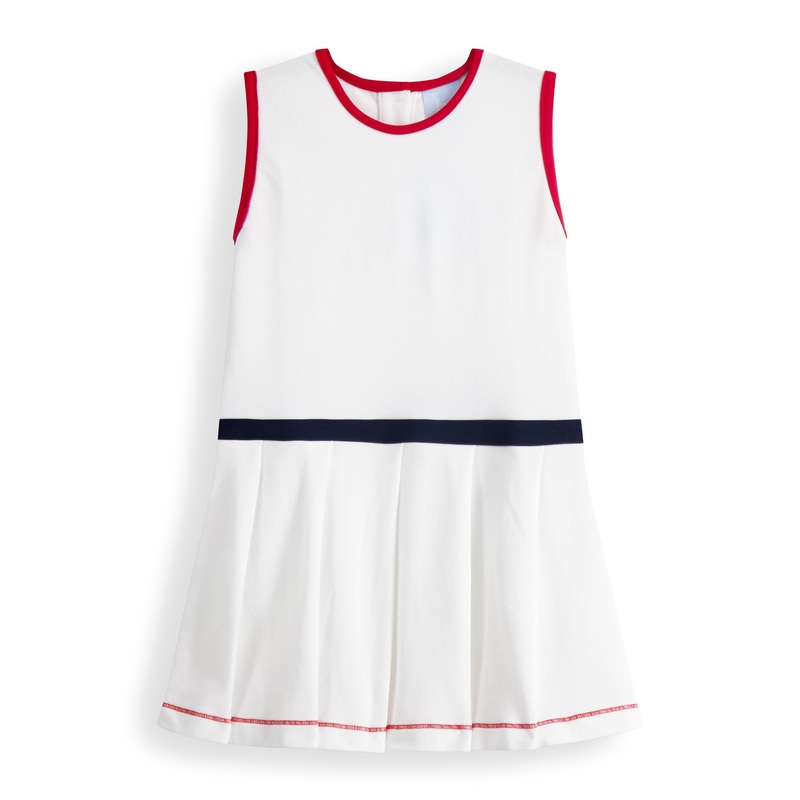 Bella Bliss Celeste Dress - White Pique with Red/Navy Trim