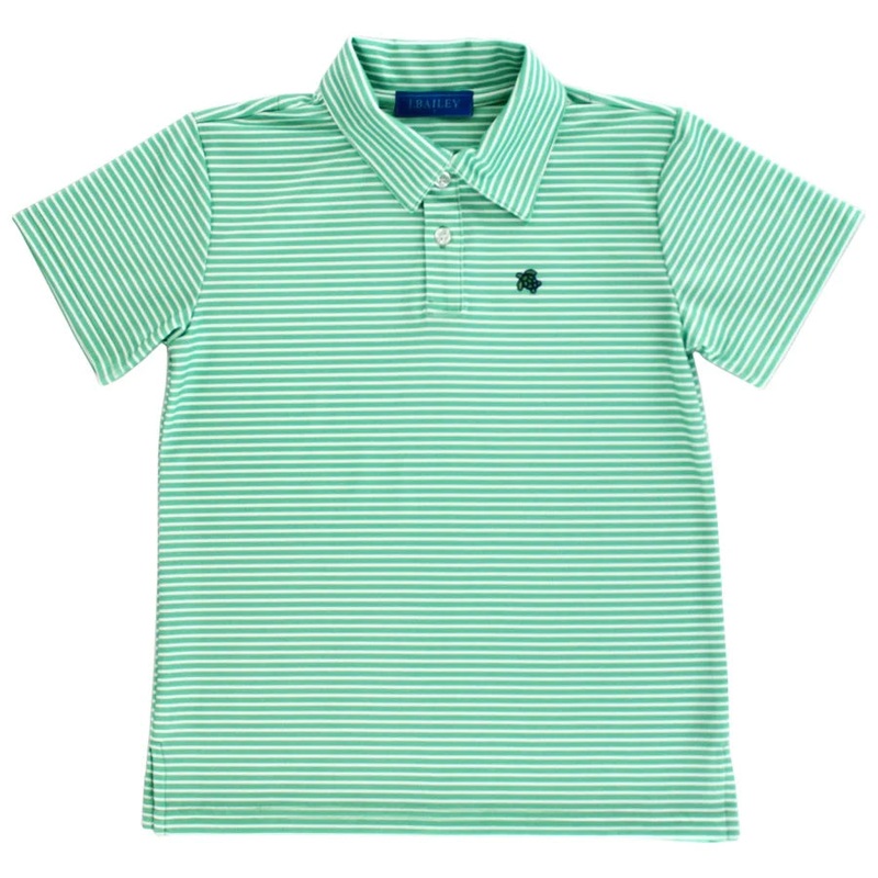 J. Bailey Henry S/S Performance Polo Shirt - Green/White Striped