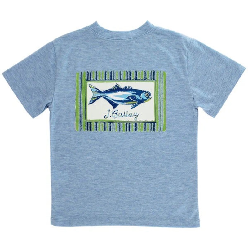 J. Bailey Logo Tee Shirt - Fish on Heathered Blue