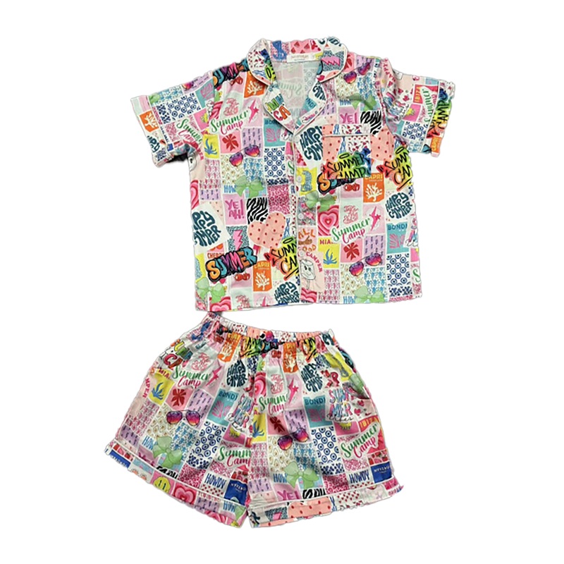 Kids Summer Camp Silky Satin PJ Set