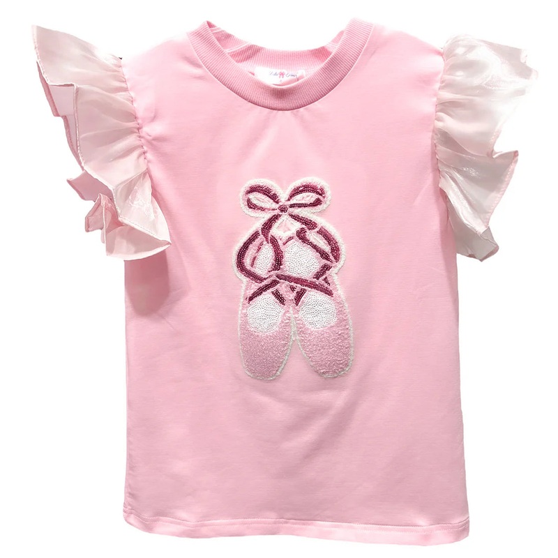 Lulu Bebe Ballet Sequin Flutter Sleeve Top