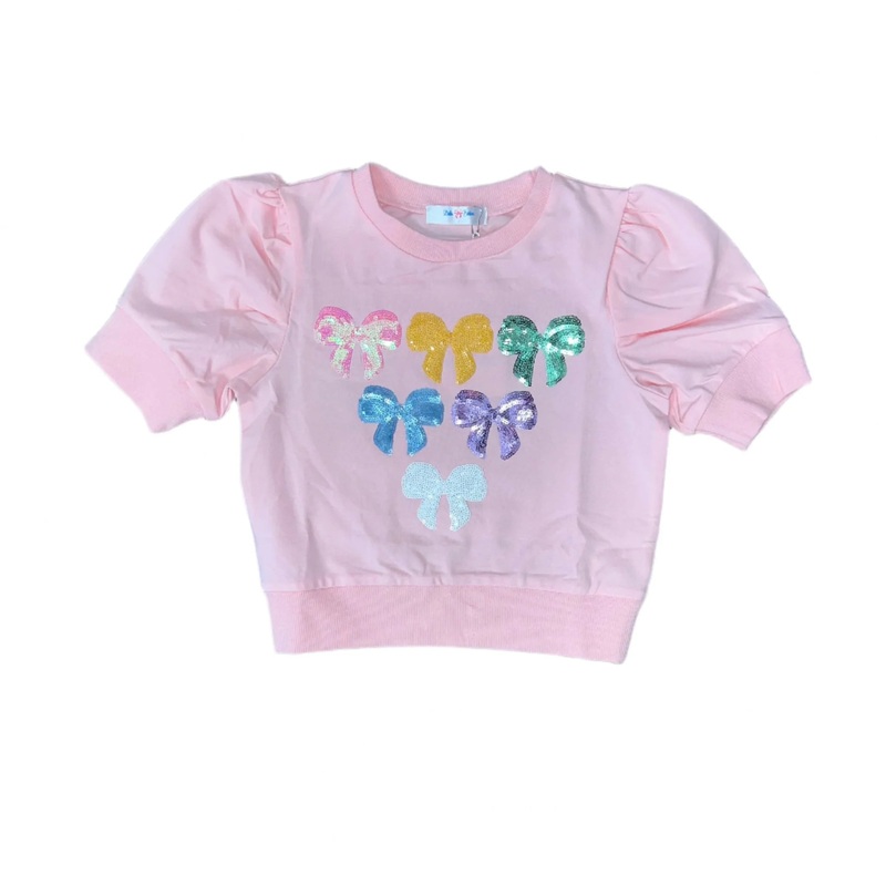 Lulu Bebe Bows Sequin Puff Sleeve Top