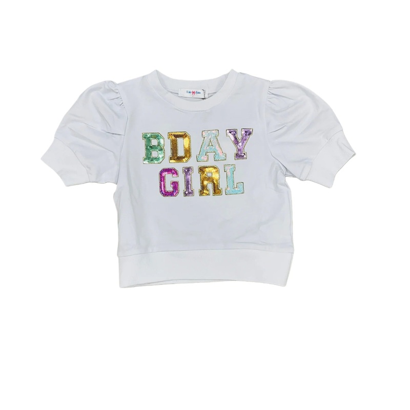 Lulu Bebe White Birthday Sequin s/s Sleeve Shirt