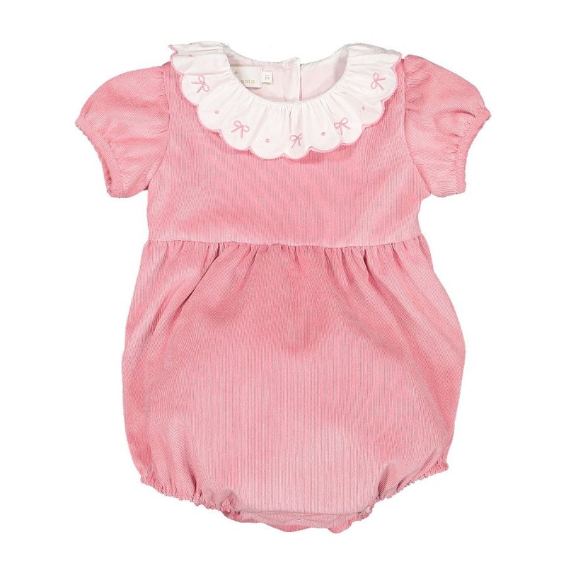 Sal & Pimenta Pink Candy Corduroy Bubble with Embroidered Bows