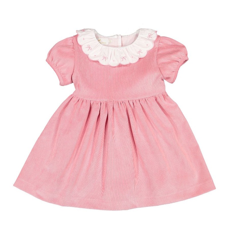 Sal & Pimenta Pink Candy Corduroy Dress with Embroidered Bows