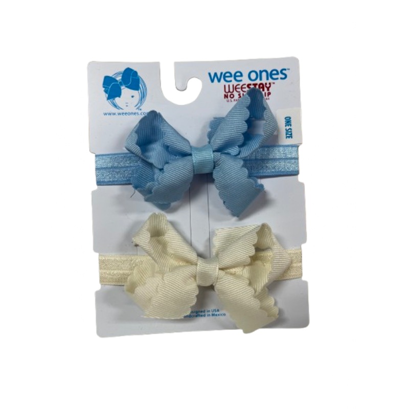 Wee Ones 2PK Mini Scallop Bow on Band - Light Blue/Antique White