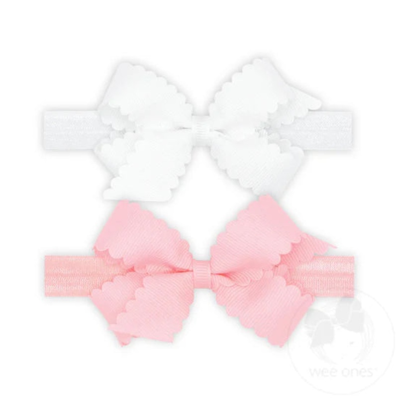 Wee Ones 2PK Mini Scallop Bow on Band - White/Light Pink