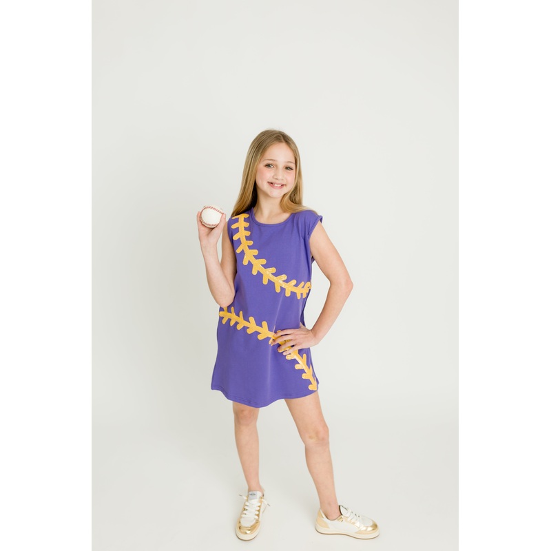 Belle Cher Sequin Baseball Dress - Purple/Gold