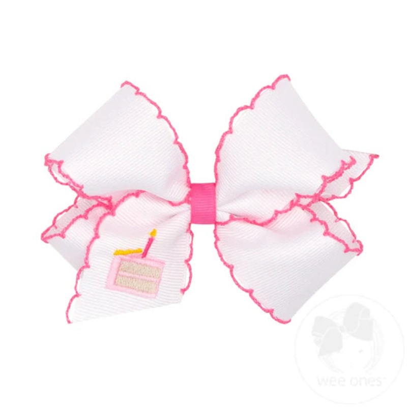 CAKE - Grosgrain Hair Bow with Moonstitch and Embroidery