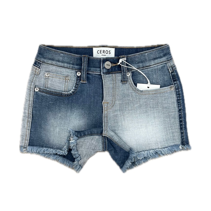 Ceros Distressed Blue Mixed Denim Shorts