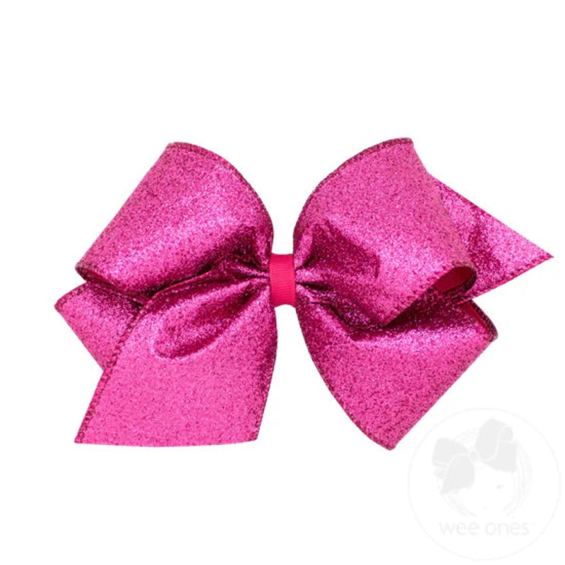 Glitter Grosgrain Overlay Bow - Fuchsia