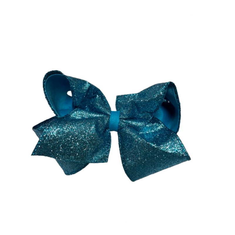 Glitter Grosgrain Overlay Bow - Turquoise