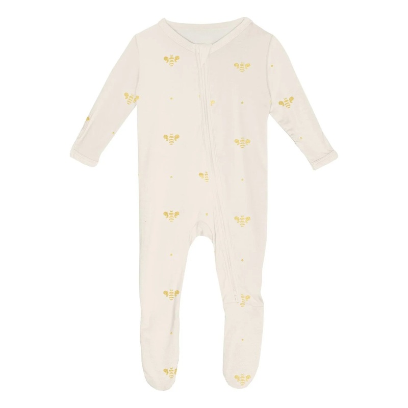 Kickee 2 Way Zipper Footie - Gold Bees
