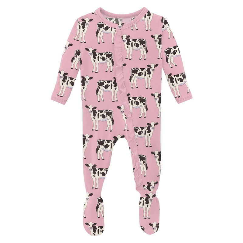 Kickee Muffin Ruffle 2 Way Zipper Footie - Cake Pop Cows