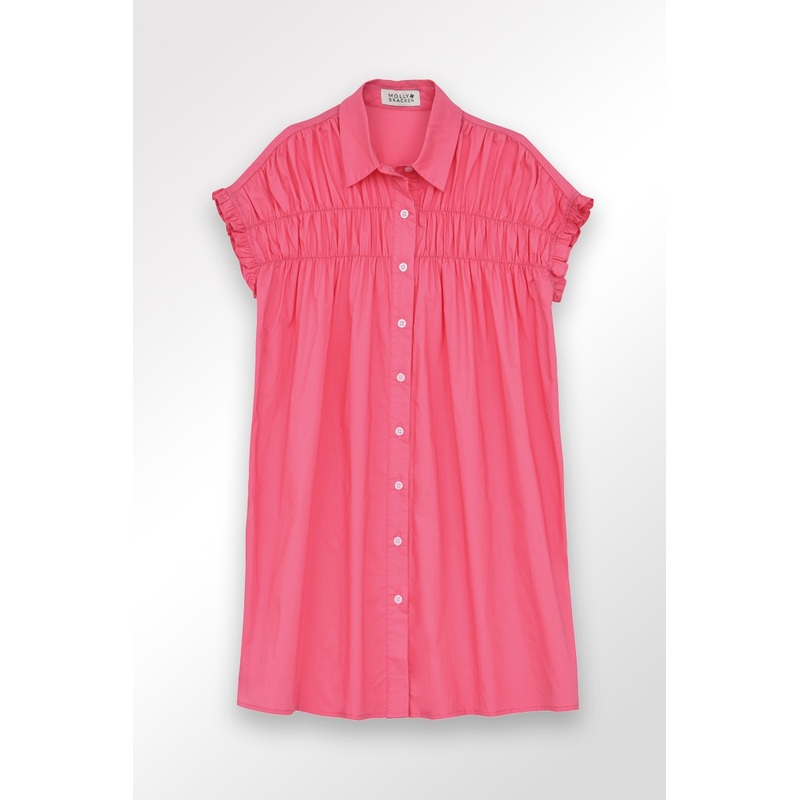 Molly Bracken Short Shirt Dress with Smocked Details
