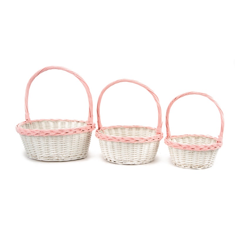 Twisted Rim Painted Willow Easter Basket - White/Pink