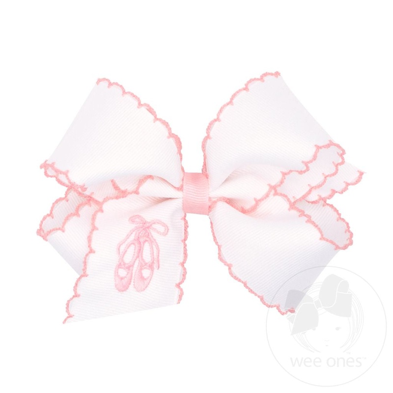 Wee Ones Ballet Shoes White Moonstitch Embroidered Bow