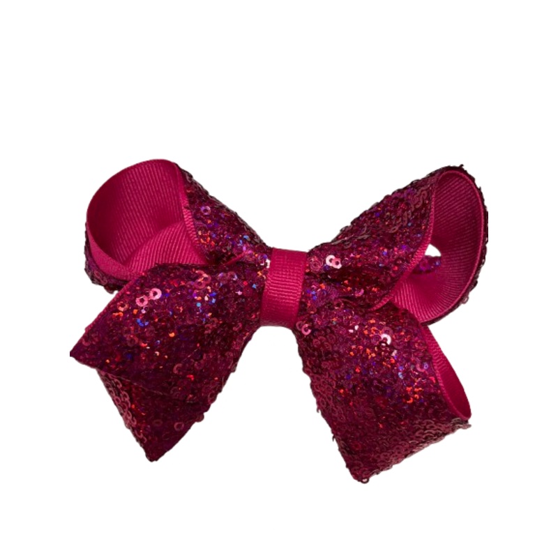 Wee Ones Medium Sequin Overlay Shocking Pink Bow