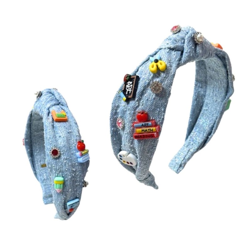Bari Lynn Denim School Charm Knot Headband
