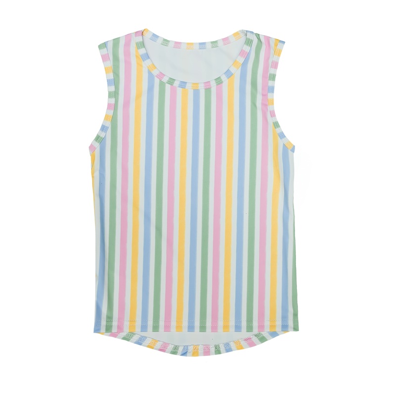 Belle Cher Athletic Pastel Stripe High Low Tank Top