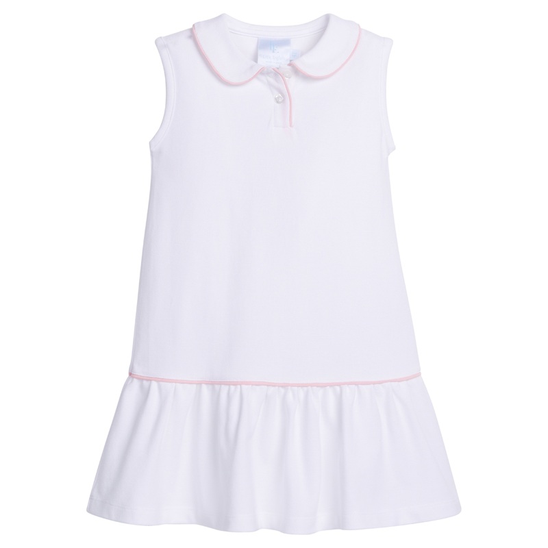 Little English Sleeveless Polo Dress - White with Light Pink Trim