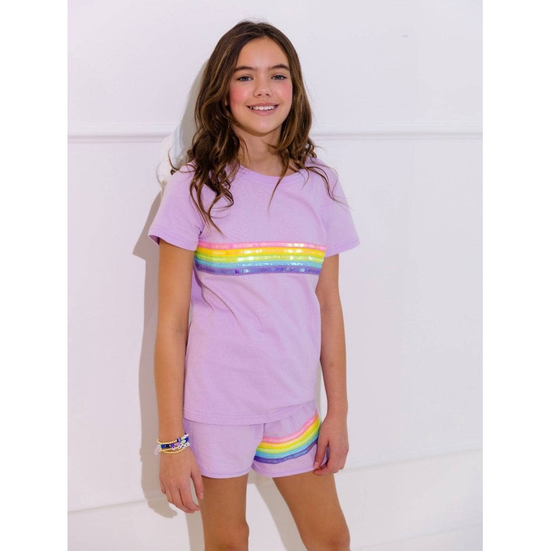 Lola and the Boys Rainbow Sequin Short Set - Lavender