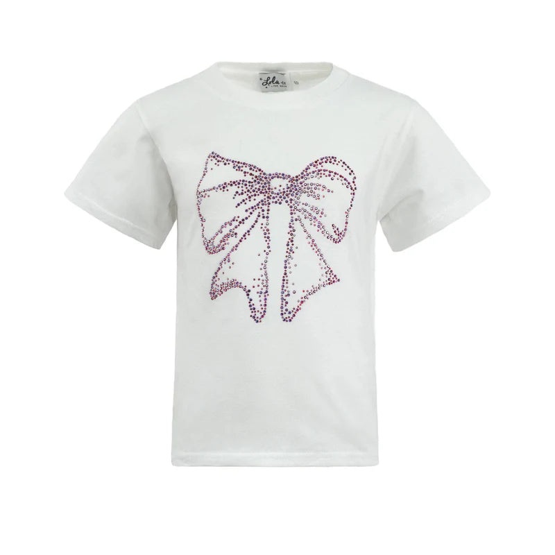 Lola and The Boys White Crystal Bow Tee