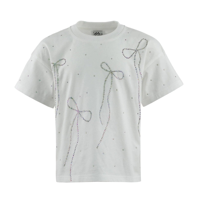 Lola and The Boys White Crystal Bows Tee
