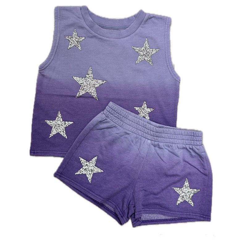 Mia Purple Ombr Stars Tank Top and Short Set