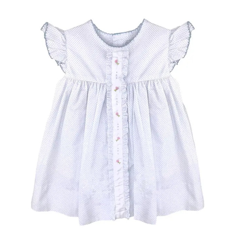 Petit Ami Blue Polka Dot Rosette Center Panele Bloomer Set