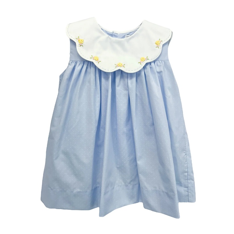 Petit Ami Blue Polka Dot Yellow Floral Collared Dress Bloomer Set