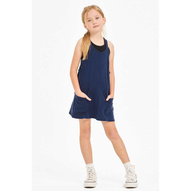 Solid Cotton Mini Dress with Inner Romper - Navy