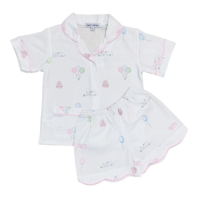 Sweet Dreams Happy Birthday Print Short Pajamas - Girl