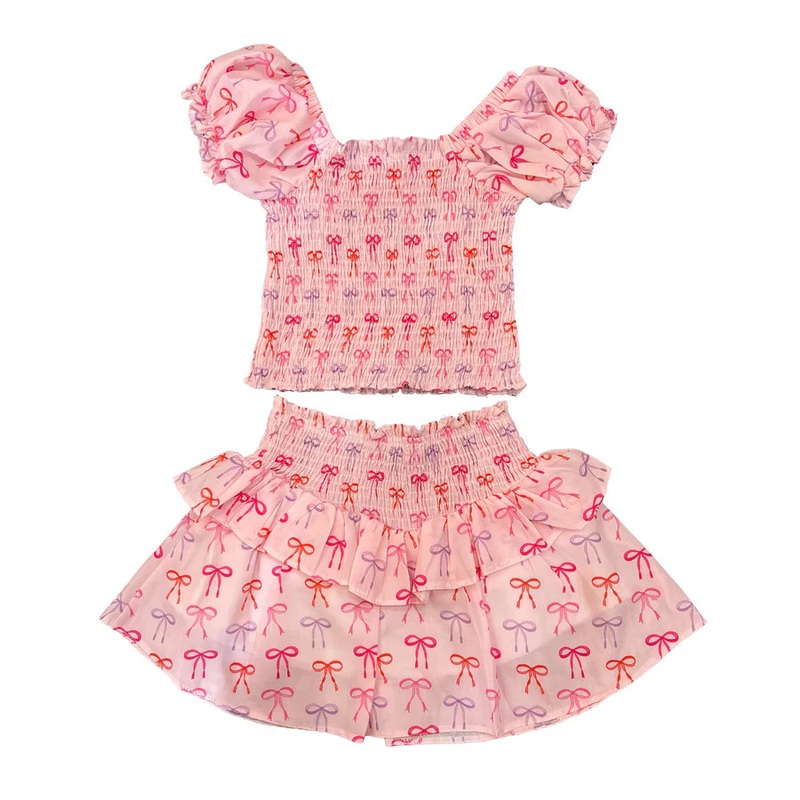 Tweenstyle 2Pc Pink Bow Print Skirt Set