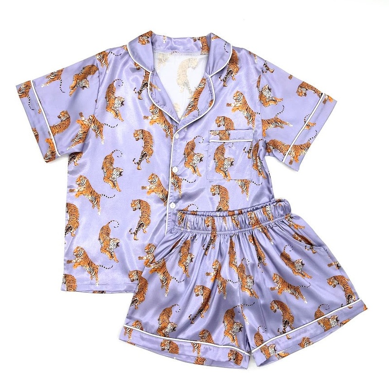 Blended Spirit Lavender Tiger Print 2Pc Silky Pajamas