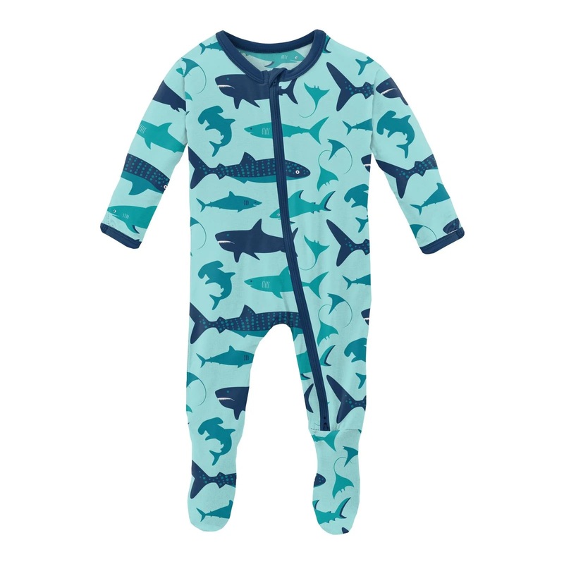 Kickee 2 Way Zipper Footie - Summer Sky sharks