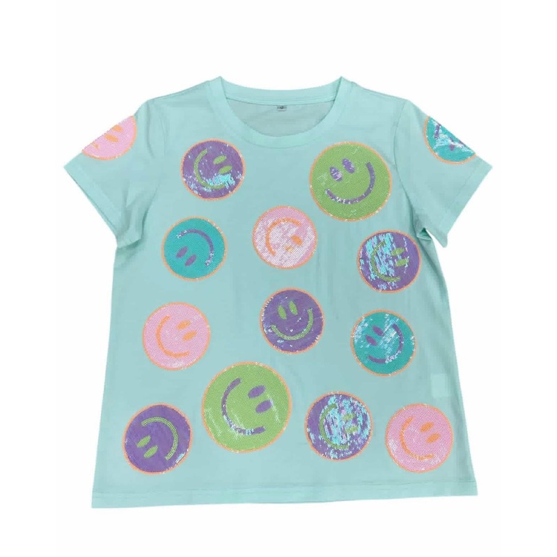 Mint Sequin Smiley Face Tee